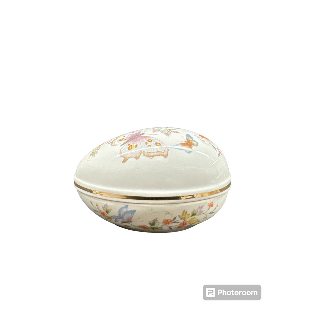 Vintage Avon Butterfly Egg Trinket Box 22K Gold Trim Japan 1974 Porcelain